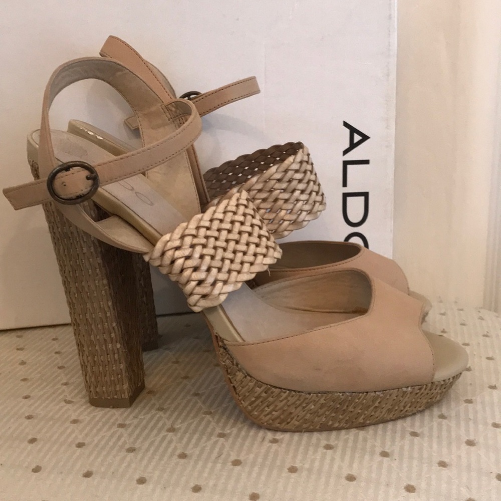 ALDO strappy, platform high heeled sandals.